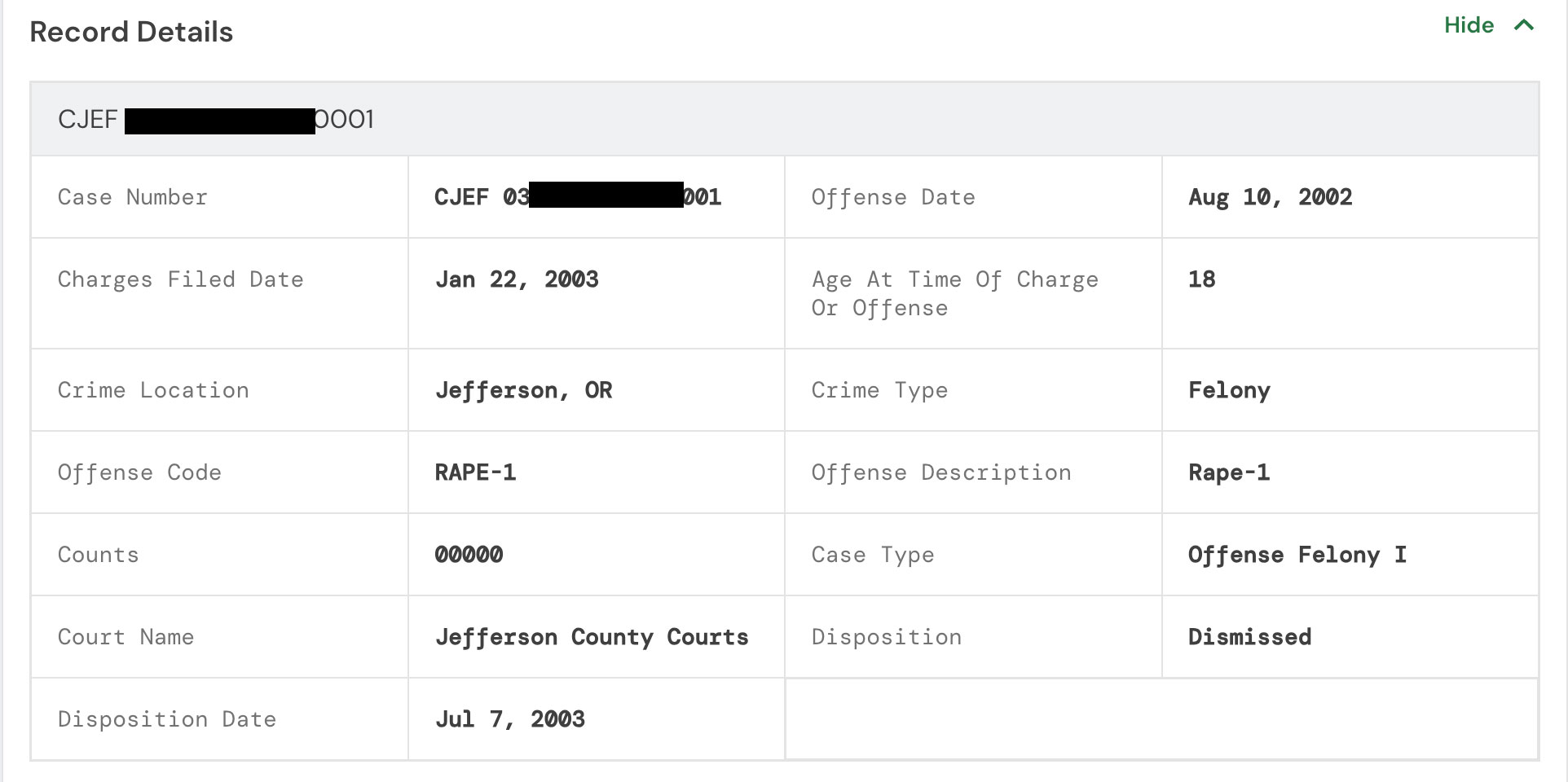 Criminal records report example
